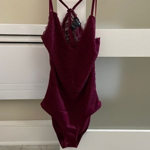 Berry coloured lace body suit